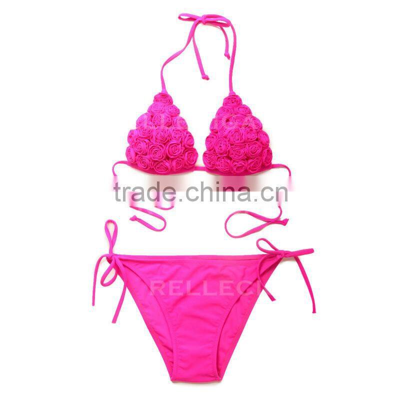 RELLECIGA Push up Bikini Series - 3D Blooming Flower Detail in Hot Pink