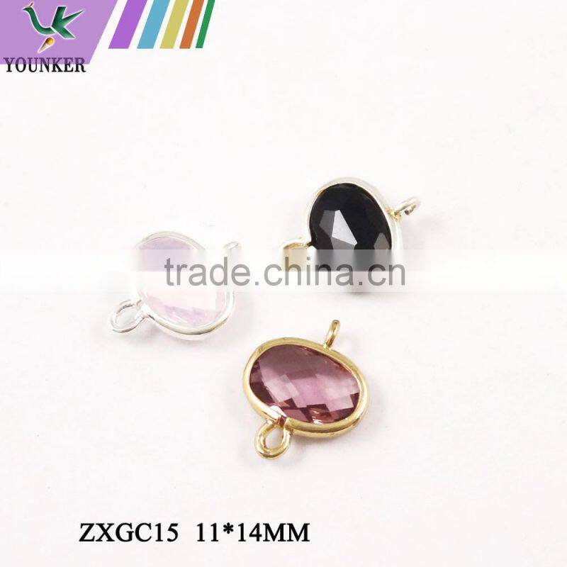 2016 New Design Hot Sale Zircon Faceted Pendant Glass Gold & Silver Bezel Paw Setting gemstone Connectors for Jewelry Making.