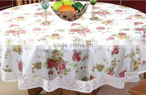 flower printed with lace edge vinyl table cloth, wholesale price for table cloth