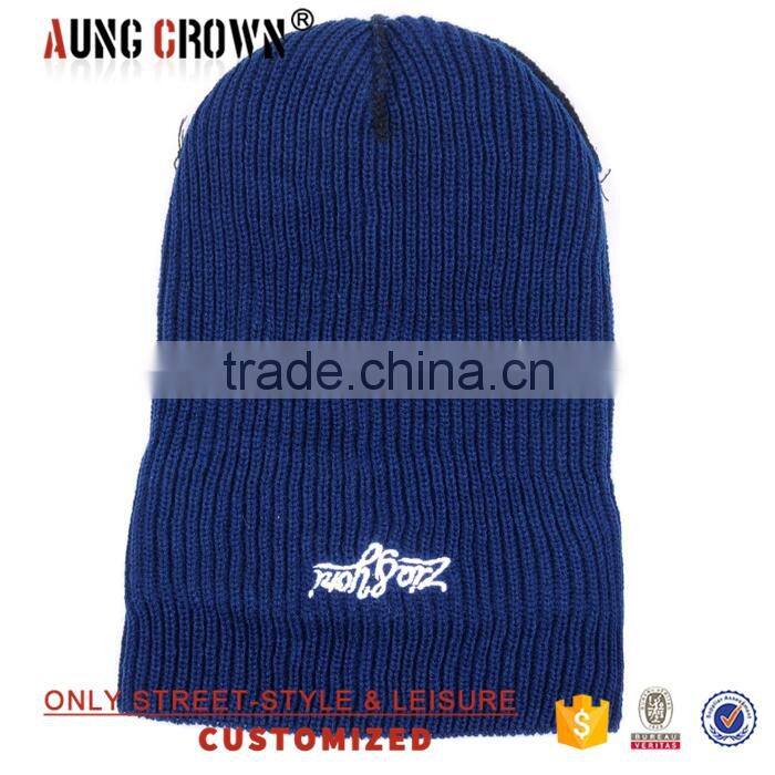 acrylic embroidered mens knit beanie pom pom hat