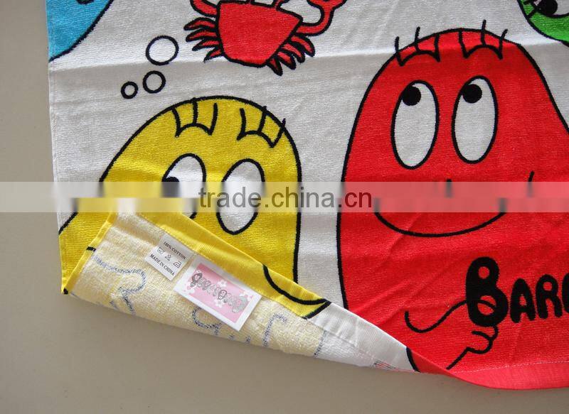 2015 HOT sell 100% cotton silk screen printing cartoon baby beach towel household baby bath towel