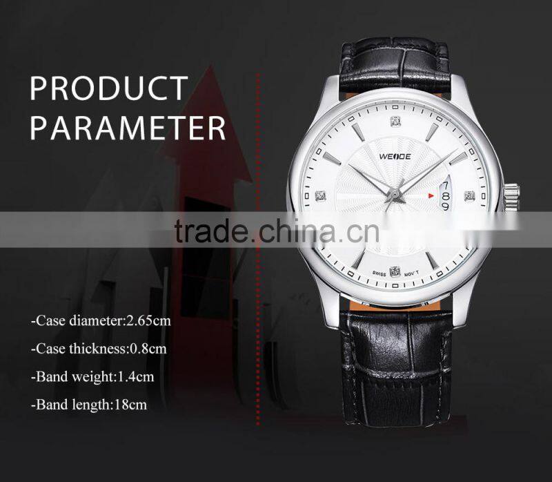 WEIDE Genuine Leather Waterproof Swis s Quartz Mens Luxury Watch