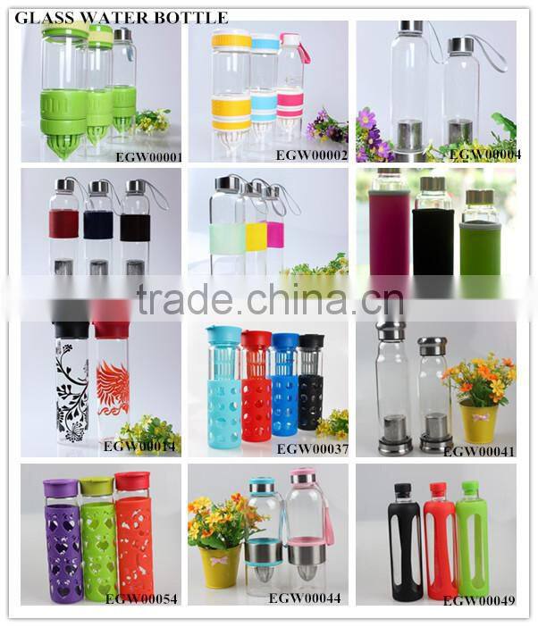 2015 China New Design Elegant customize tempered Glass Drinking Bottle with multiple cover decal scale