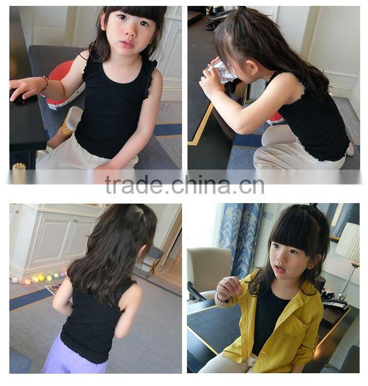 Spot Comfortable Pure Color Girl Soft Elastic Children Sleeveless Vest with Ruffles