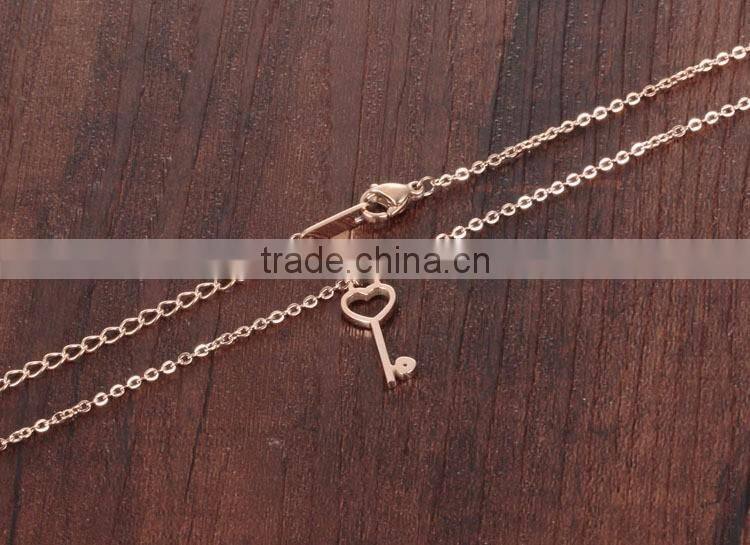 ^_^ 2016 Wholesale Beautiful Necklace Rose Gold Plated Key Pendant Necklace For Couple Costume Jewelry Factory Direct @_@