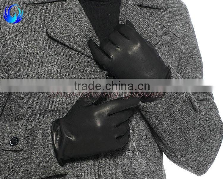 Hot sale wool lined black sheepskin leather touch gloves for men