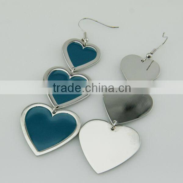 Fashion design heart enamel long earring for girls-E4085