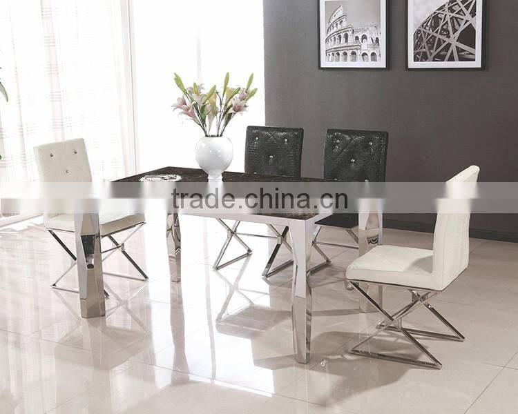 Modern dining room furniture black glass top metal frame dining table sets