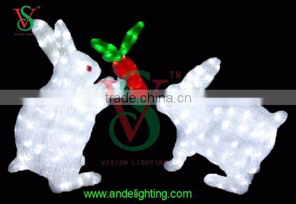 3D animated animal small white acrylic rabbit statues garden decoration light