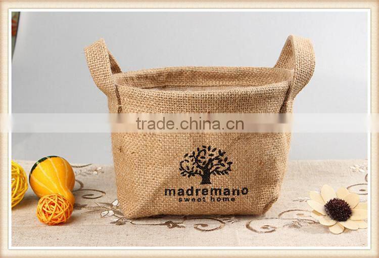 Small jute fabric storage basket