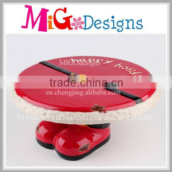 OEM Ceramic Cake Plate for Christmas Red Santa Feature