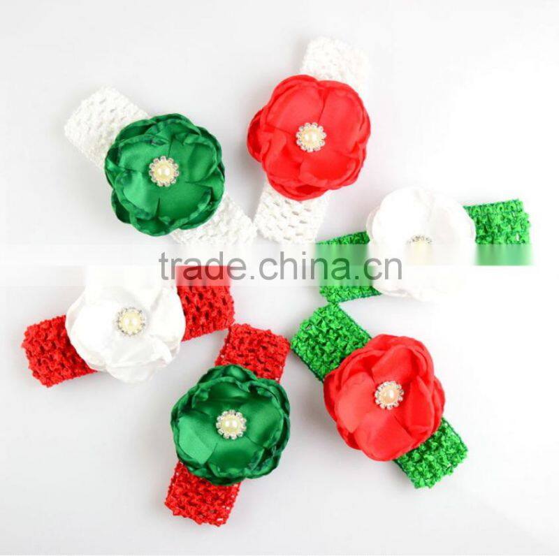 Christmas! handmade chiffon red green rosettes flowers with elastic