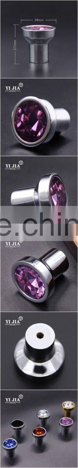 1 1/9 inch zinc base chrome plated amethyst glass knob