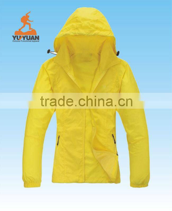 Women's lightweight waterproof yellow windbreaker jackets with hood