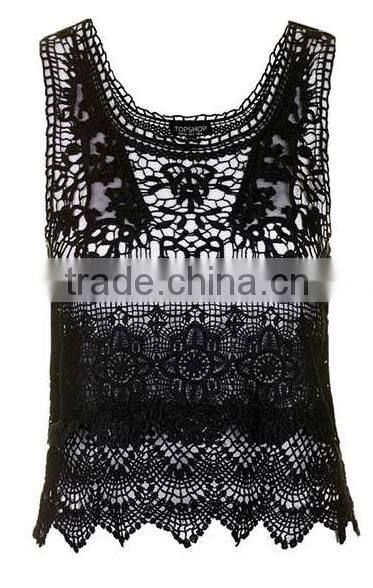 2016 Black Cool Summer tops Scallop hem New Fashion Girls Tops