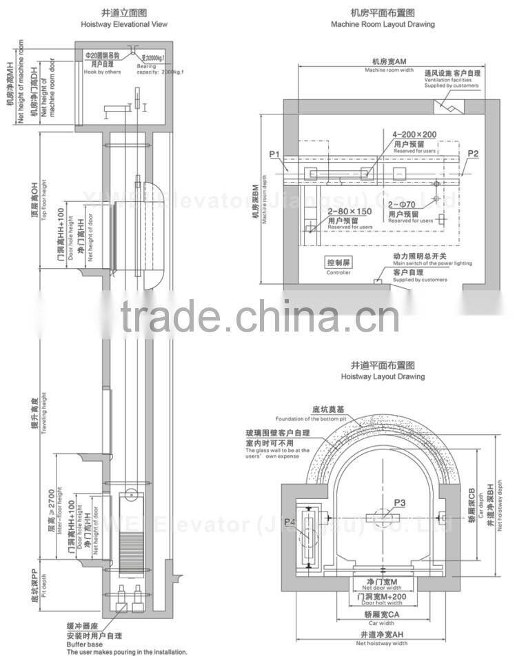 High Quality Famous Brand XIWEI Best-selling 800kg-1000kg , 1.0m/s-1.75m/s Full View and Outdoor Glass Panoramic Elevator