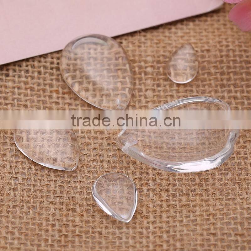 Water drop shape transparent flat back handmade domed glass cabochons settings DIY