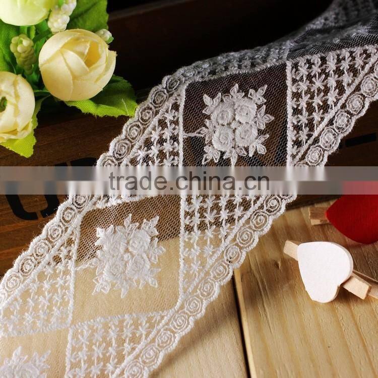 LLS003 popular selling decorative 100% cotton 5.2cm with lace trim embroidery