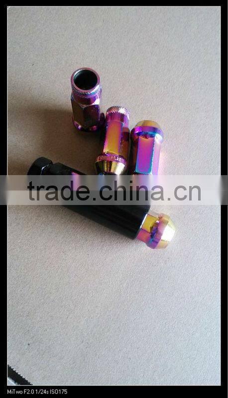 Wheel nuts M12 x 1.25 45 mm , steel, rainbow color, 20 pcs incl. dual adapter