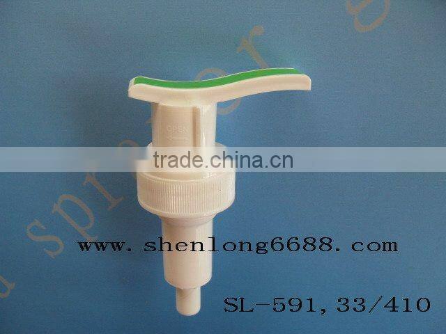 cosmetic plastic lotion pump has two parts at top (SL-591,33/410)