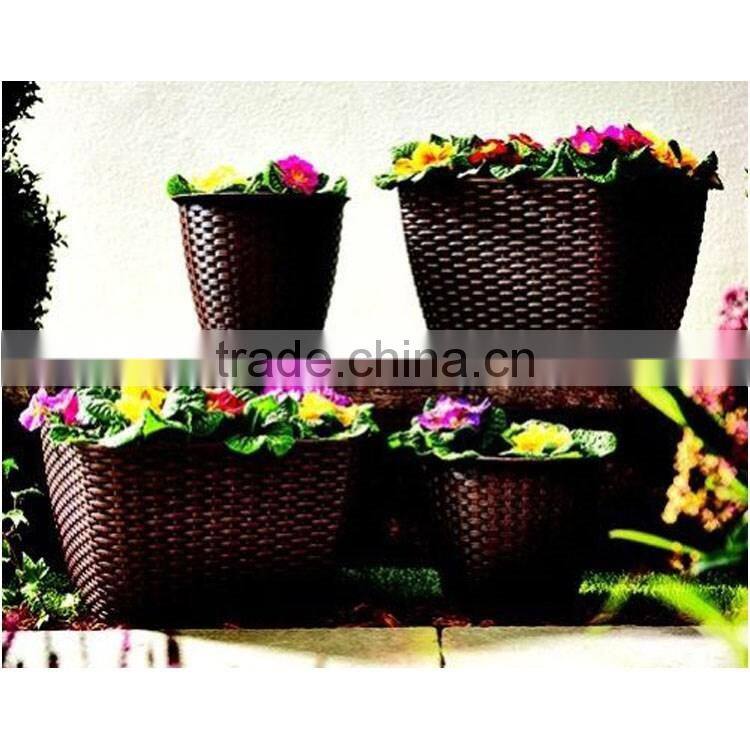 S&D European Style Set 4 Garden Plastic Rattan Planter Brown rectangle garden ridge flower pots