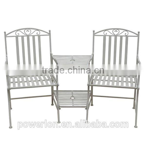 POWERLON Vintage metal bench with table outdoor garden furniture