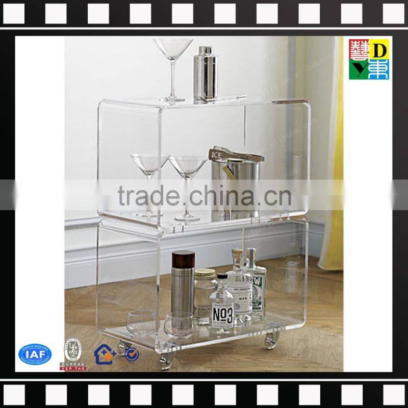 transperant acrylic trolley PMMA lucite acrylic bar cart with KD package plexiglass new arrival acrylic wine cart home use