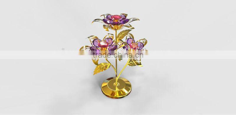 Luxury 24K Gold Plated decorative Red Crystals Flower for home decoration