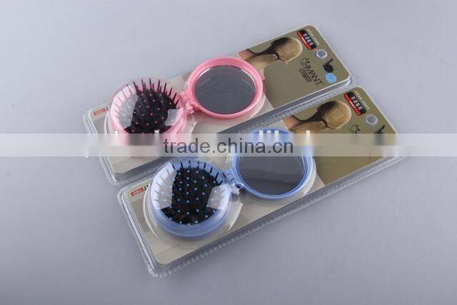 Round folding comb/Foldable hair brush with mirror