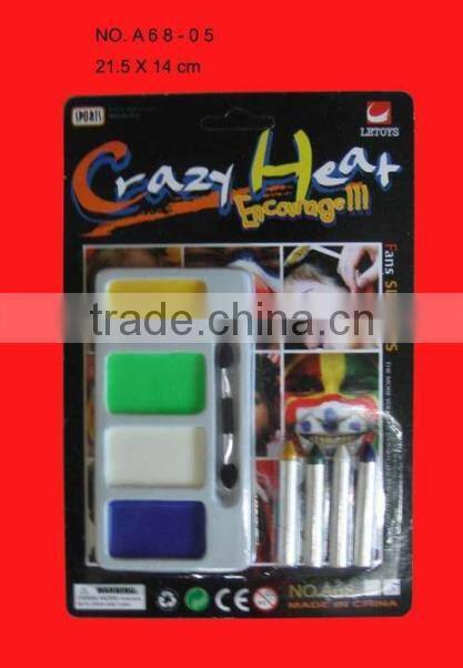 certificate approved fans safe multi-color round face paint with brush, customized football fans safety face paint with brush