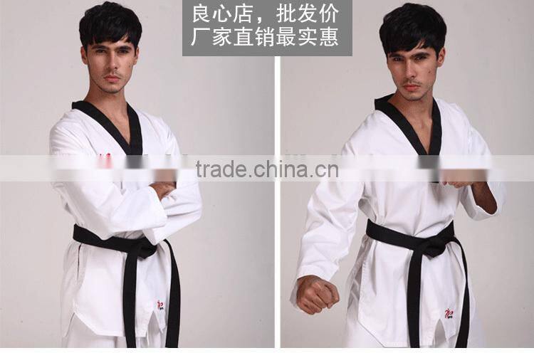 Black V neck high quality factory customized 100% cotton taekwondo uniform