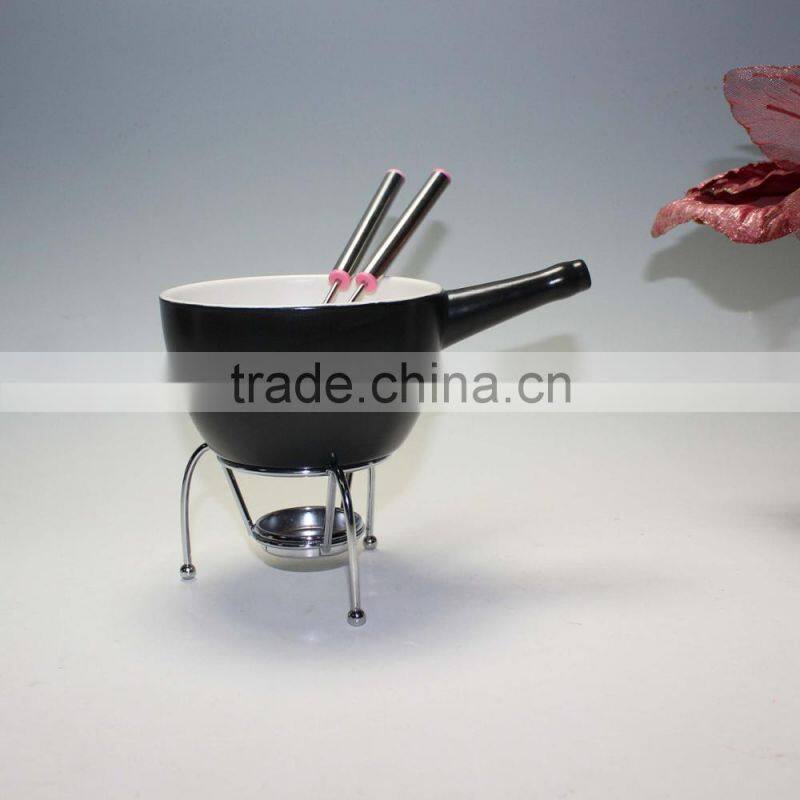 Two Compartments Ivory White Ceramic Porcelain Tealight Candle Cheese Butter Chocolate Fondue Set