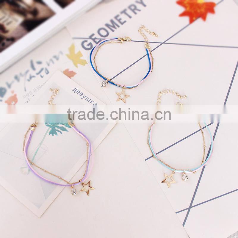gold cross star zircon charms bracelet layered colorful silk cord gold chain bracelet