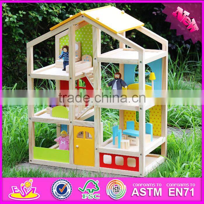 2016 new design baby wooden doll house, top fashion kids wooden doll house, educational children wooden doll house W06A155