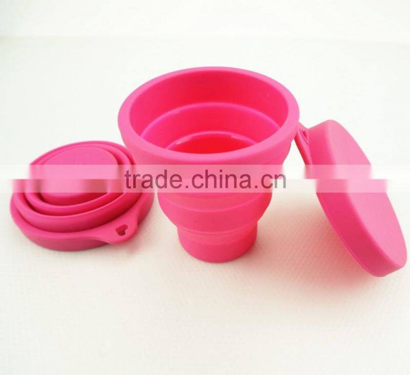 16112 Folding Silicone Cup With Lid, Colorful folding silicone cup with lid,OEM Logo folding silicone cup with lid