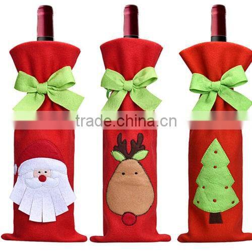 2016 new cheap Christmas Decorations Red Santa Tree Wine Bottle Cover Bags Dinner Party Gift