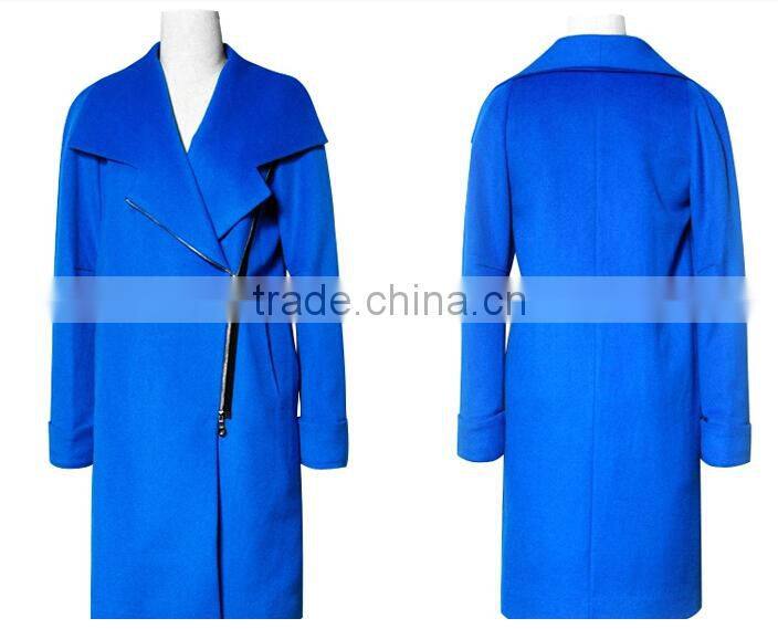 2015 ladies quality coat long sleeve woman oem wholesale factory wool/polyester coat