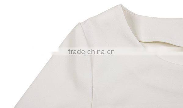 trendy fashion lace sleeve pure white sexy party blouse