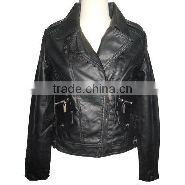 ladie's garment washed pu leather jacket