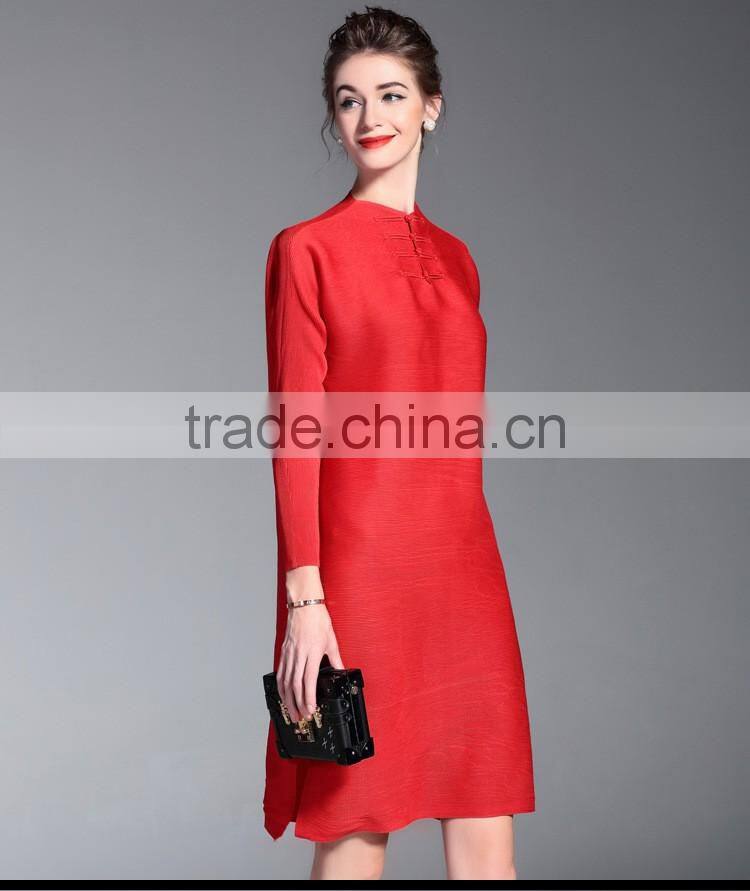 Chinese national style plus size ladies draped dress with buttons