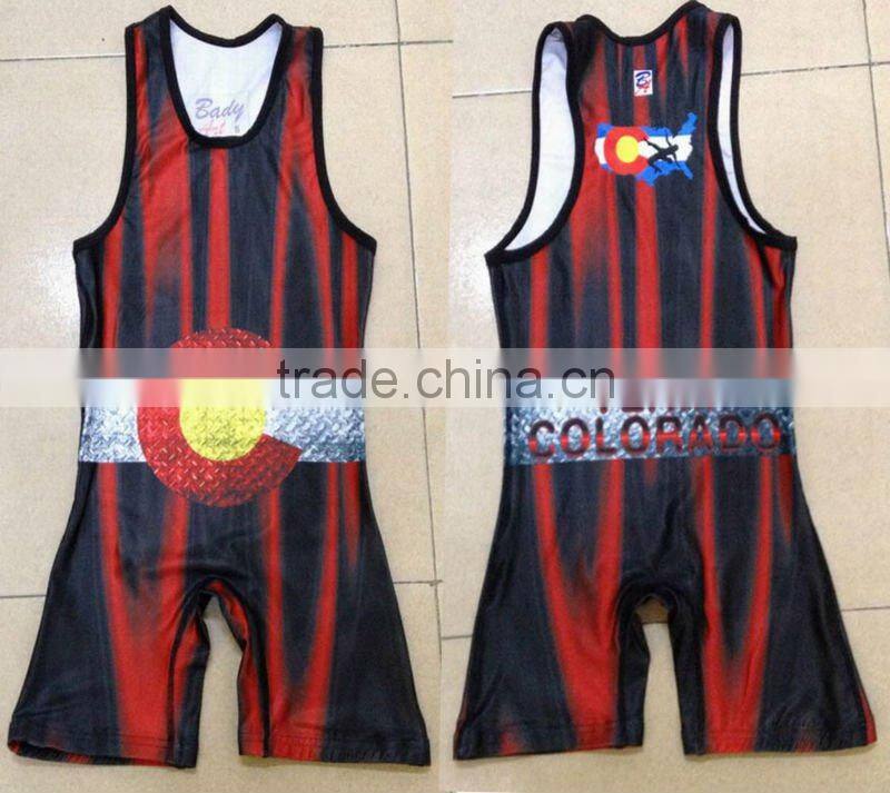 Sublimated custom-made wrestling singlets