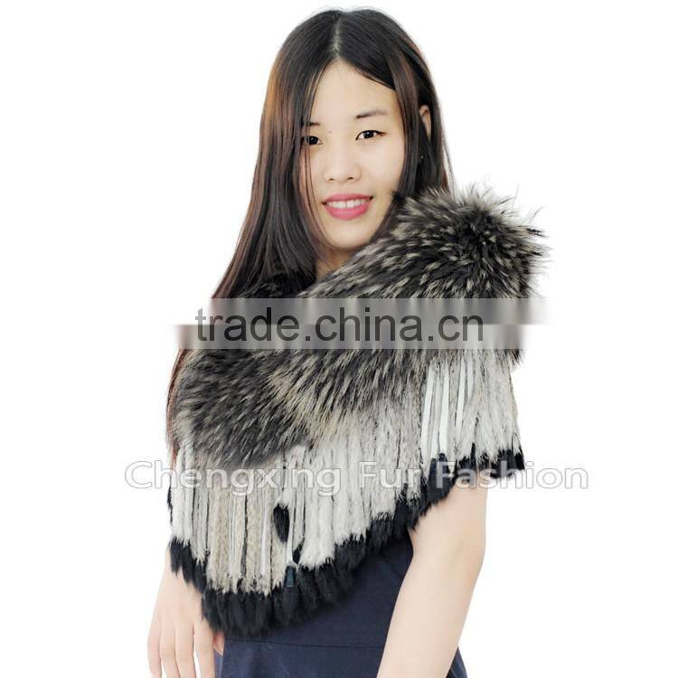 CX-B-60B Black Raccoon Fur Modern Women Fur Shawl
