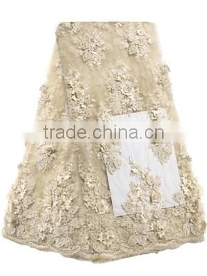 Hot Design Bestway 3d Flower French Tulle Lace Fabric With Beads And Stones For Party Dress FL0167