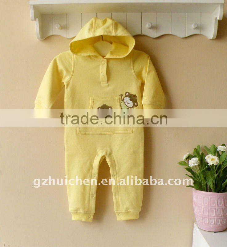 2011 autumn baby wear 100% cotton embroider hooded romper