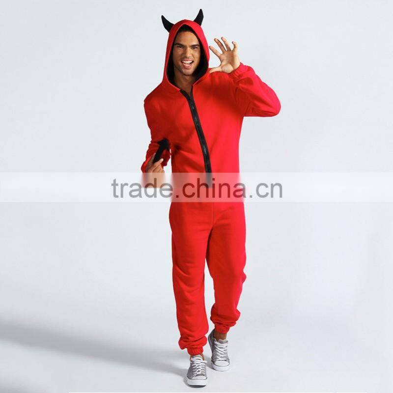 100% Cotton adult wholesale zipper onesie for winter plain red onesie