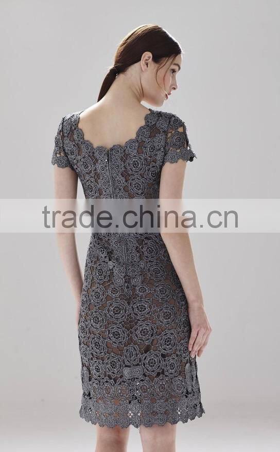 Short Sleeve Flower Pattern Designer One Piece Party Dress Women Crochet Dress With Lining SR-D9779