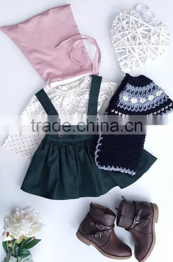 Floral top clothes long sleeve shirt match dark green suspender skirt and hat 3pcs for children