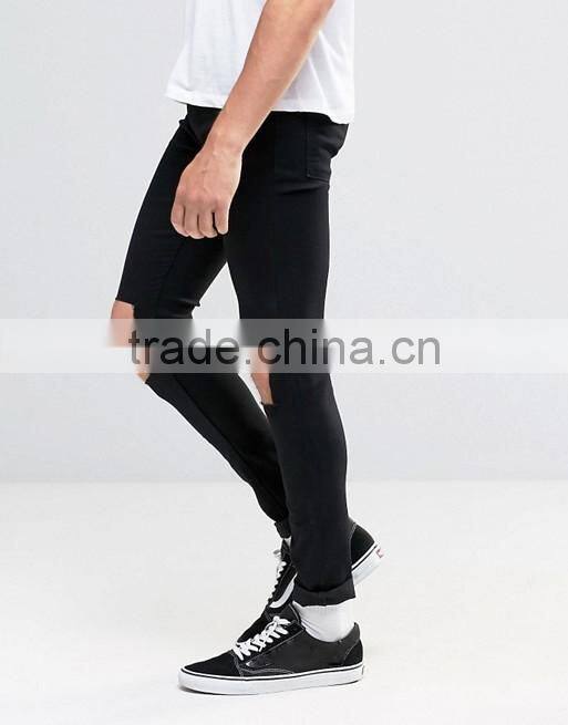 Custom wholesale distressed washed denim ripped mens jeans trousers