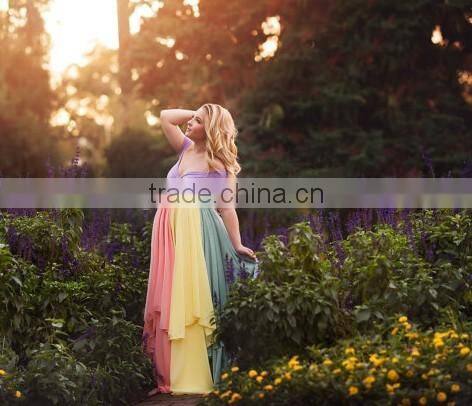 Rainbow Baby Girls Gown Multi-layer Maxi Mommy And Me Long Dress Chiffon New Style