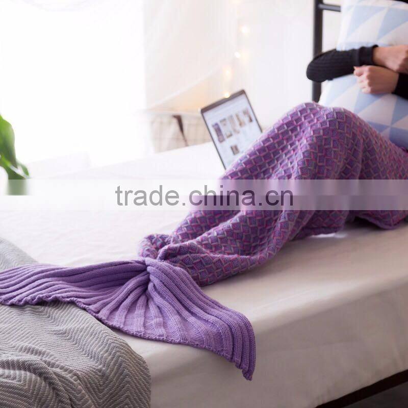 2017 NEW girl Beautiful striped knitted Mermaid Sofa Tail blanket